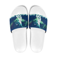 Finland Christmas Slide Sandals with Howling Wolf Northern Lights Forest and Snow Design - Wonder Print Shop