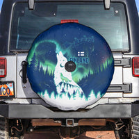 Finland Christmas Spare Tire Cover with Howling Wolf Northern Lights Forest and Snow Design - Wonder Print Shop