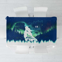 Finland Christmas Tablecloth with Howling Wolf Northern Lights Forest and Snow Design - Wonder Print Shop