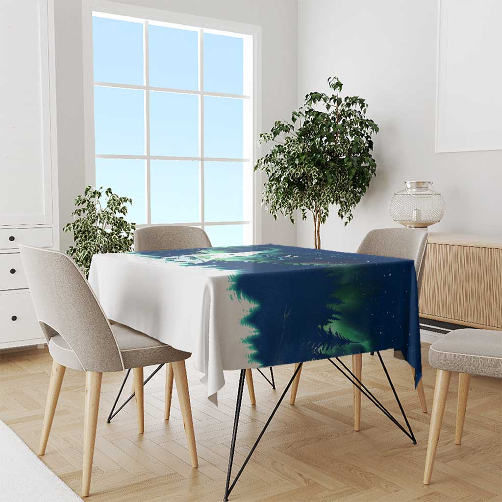 Finland Christmas Tablecloth with Howling Wolf Northern Lights Forest and Snow Design - Wonder Print Shop