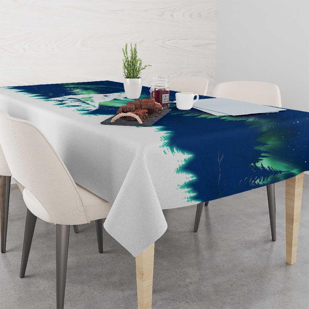 Finland Christmas Tablecloth with Howling Wolf Northern Lights Forest and Snow Design - Wonder Print Shop