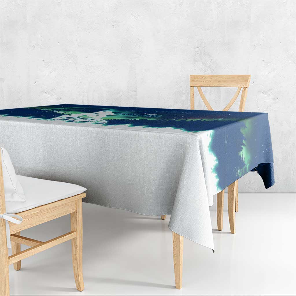 Finland Christmas Tablecloth with Howling Wolf Northern Lights Forest and Snow Design - Wonder Print Shop