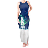 Finland Christmas Tank Maxi Dress with Howling Wolf Northern Lights Forest and Snow Design - Wonder Print Shop
