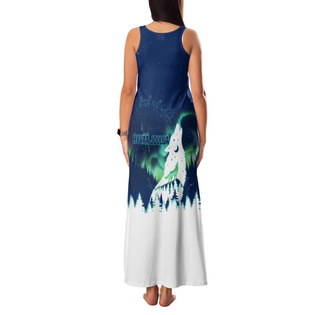 Finland Christmas Tank Maxi Dress with Howling Wolf Northern Lights Forest and Snow Design - Wonder Print Shop