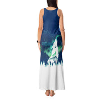 Finland Christmas Tank Maxi Dress with Howling Wolf Northern Lights Forest and Snow Design - Wonder Print Shop