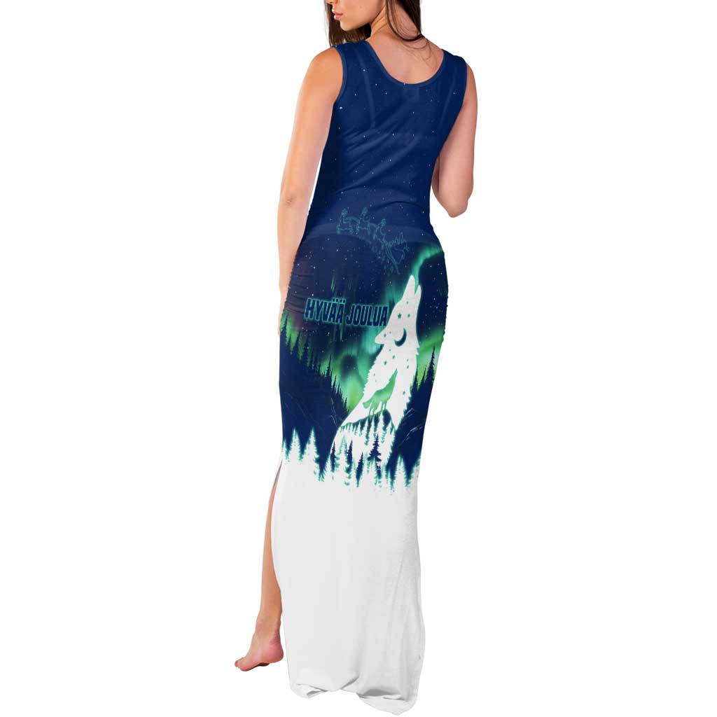 Finland Christmas Tank Maxi Dress with Howling Wolf Northern Lights Forest and Snow Design - Wonder Print Shop
