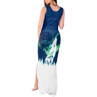 Finland Christmas Tank Maxi Dress with Howling Wolf Northern Lights Forest and Snow Design - Wonder Print Shop