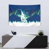 Finland Christmas Tapestry with Howling Wolf Northern Lights Forest and Snow Design - Wonder Print Shop