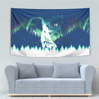 Finland Christmas Tapestry with Howling Wolf Northern Lights Forest and Snow Design - Wonder Print Shop