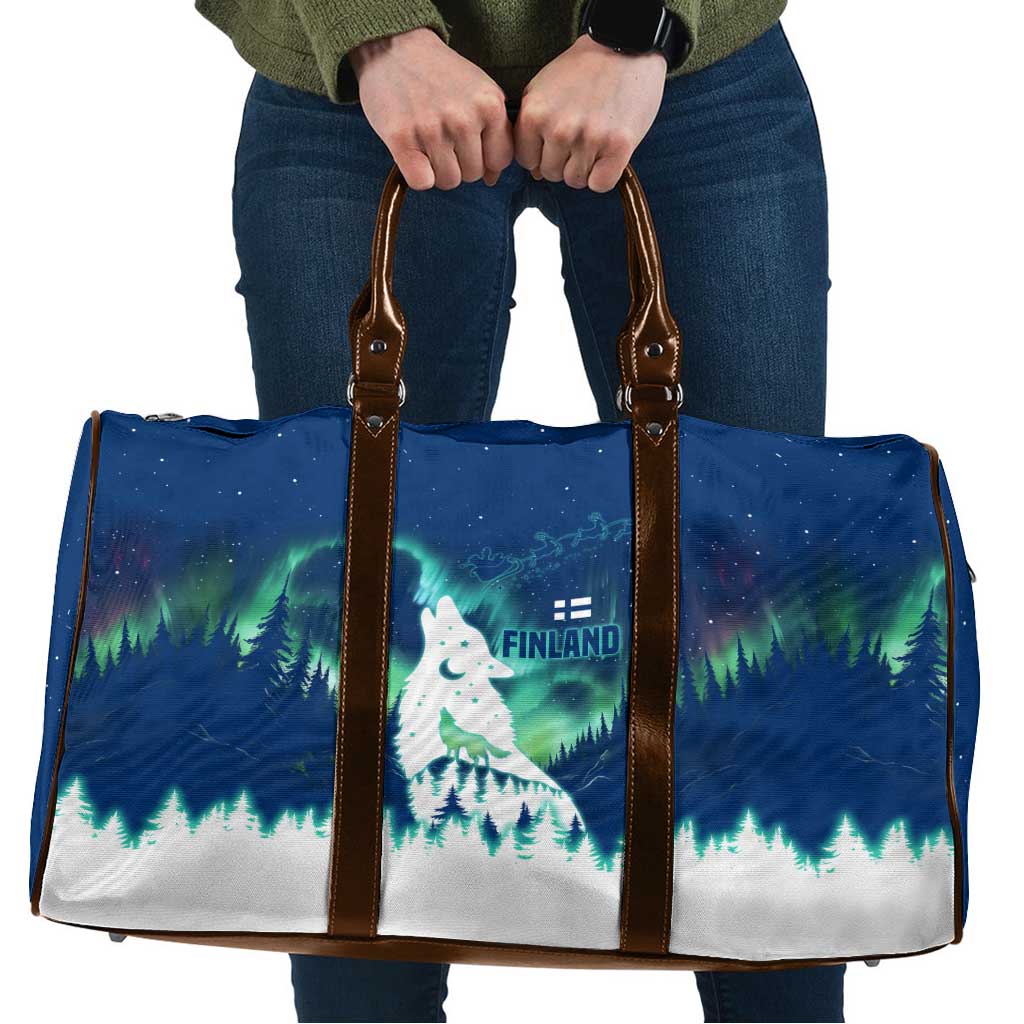 Finland Christmas Travel Bag with Howling Wolf Northern Lights Forest and Snow Design - Wonder Print Shop