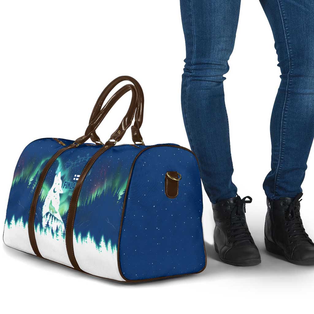 Finland Christmas Travel Bag with Howling Wolf Northern Lights Forest and Snow Design - Wonder Print Shop