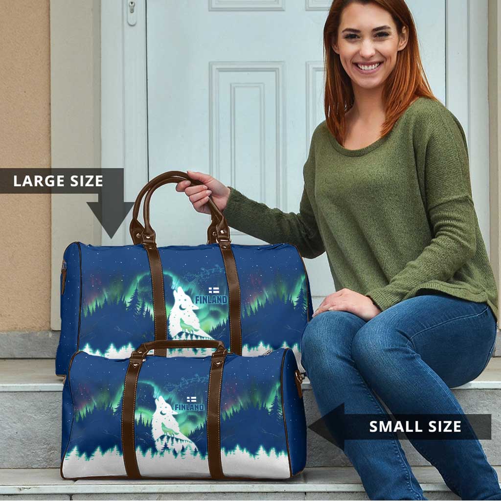 Finland Christmas Travel Bag with Howling Wolf Northern Lights Forest and Snow Design - Wonder Print Shop