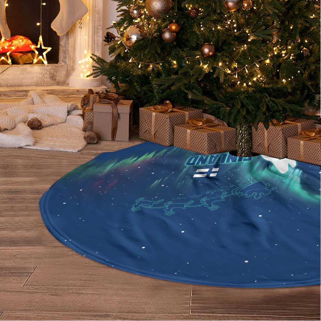 Finland Christmas Tree Skirt with Howling Wolf Northern Lights Forest and Snow Design - Wonder Print Shop