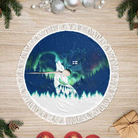 Finland Christmas Tree Skirt with Howling Wolf Northern Lights Forest and Snow Design - Wonder Print Shop