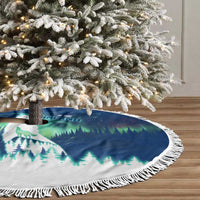 Finland Christmas Tree Skirt with Howling Wolf Northern Lights Forest and Snow Design - Wonder Print Shop
