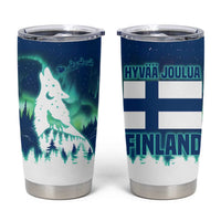 Finland Christmas Tumbler Cup with Howling Wolf Northern Lights Forest and Snow Design - Wonder Print Shop