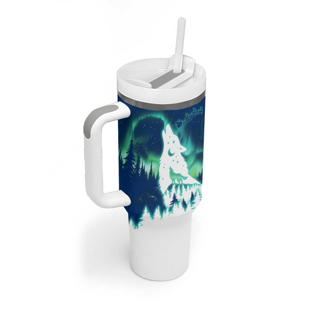 Finland Christmas Tumbler With Handle with Howling Wolf Northern Lights Forest and Snow Design - Wonder Print Shop