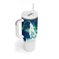 Finland Christmas Tumbler With Handle with Howling Wolf Northern Lights Forest and Snow Design - Wonder Print Shop