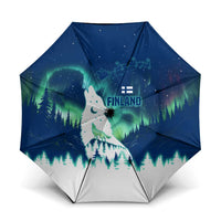 Finland Christmas Umbrella with Howling Wolf Northern Lights Forest and Snow Design - Wonder Print Shop