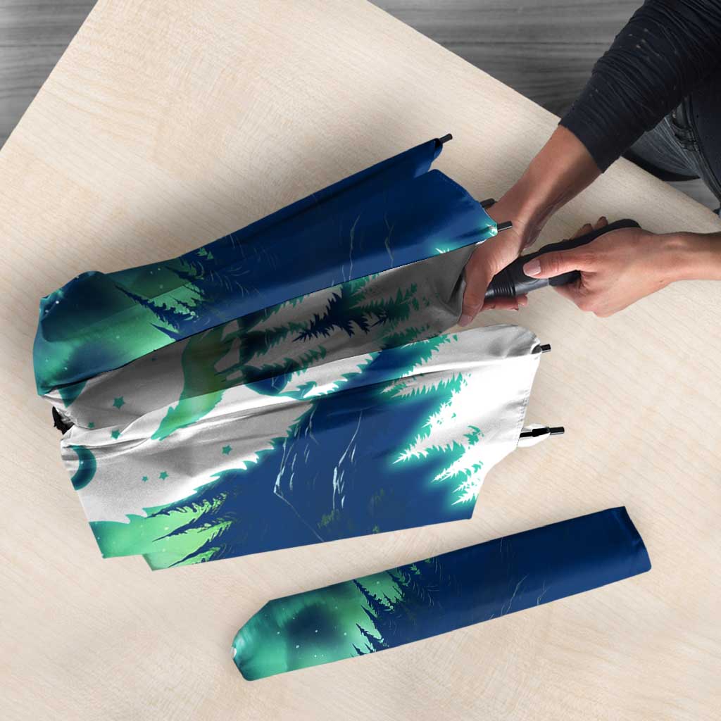Finland Christmas Umbrella with Howling Wolf Northern Lights Forest and Snow Design - Wonder Print Shop