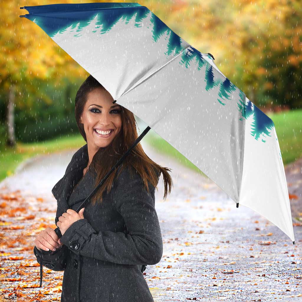 Finland Christmas Umbrella with Howling Wolf Northern Lights Forest and Snow Design - Wonder Print Shop