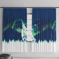 Finland Christmas Window Curtain with Howling Wolf Northern Lights Forest and Snow Design - Wonder Print Shop