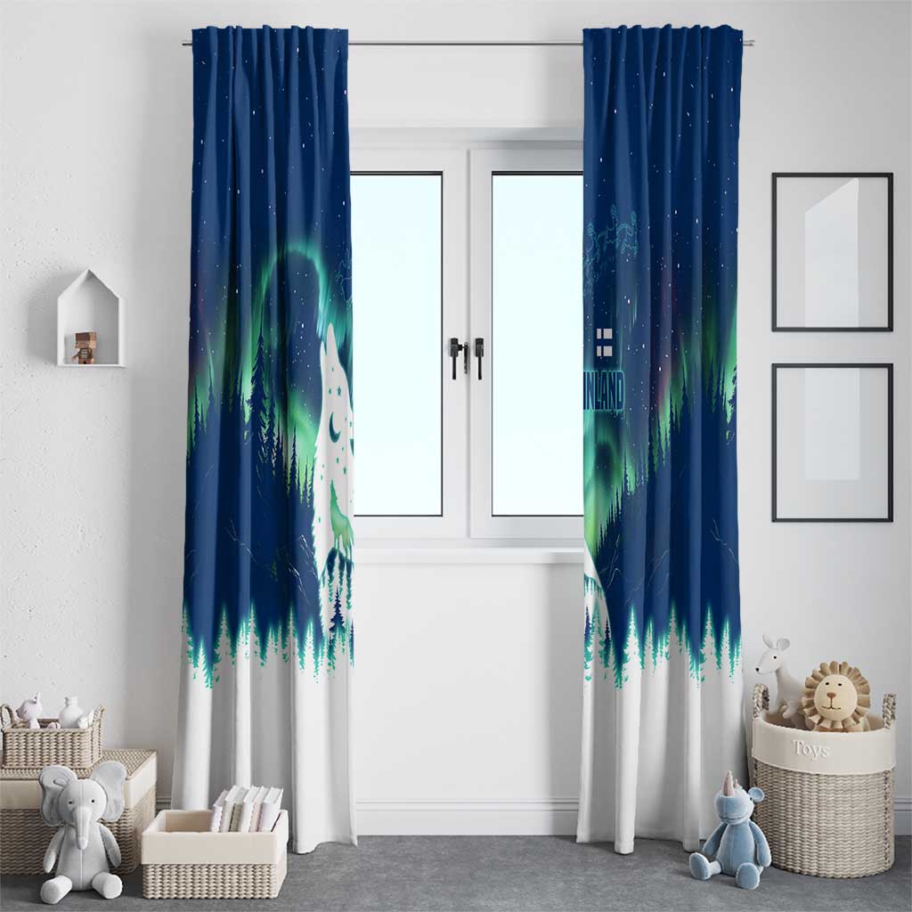 Finland Christmas Window Curtain with Howling Wolf Northern Lights Forest and Snow Design - Wonder Print Shop