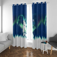 Finland Christmas Window Curtain with Howling Wolf Northern Lights Forest and Snow Design - Wonder Print Shop