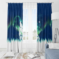 Finland Christmas Window Curtain with Howling Wolf Northern Lights Forest and Snow Design - Wonder Print Shop