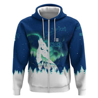 Finland Christmas Zip Hoodie with Howling Wolf Northern Lights Forest and Snow Design - Wonder Print Shop