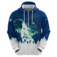 Finland Christmas Zip Hoodie with Howling Wolf Northern Lights Forest and Snow Design - Wonder Print Shop