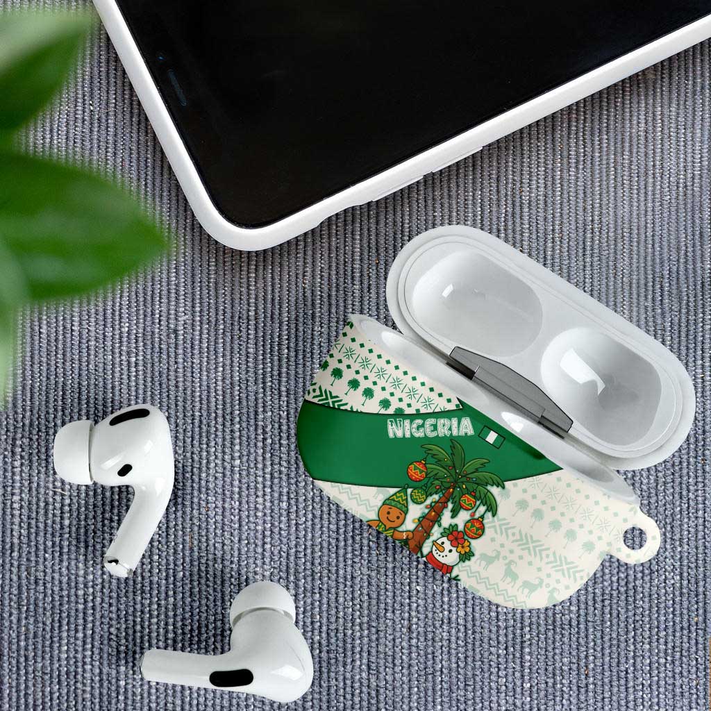 Nigeria Christmas AirPods Case with Gingerbread Snowman Palm Tree and Tribal Mask Design - Wonder Print Shop