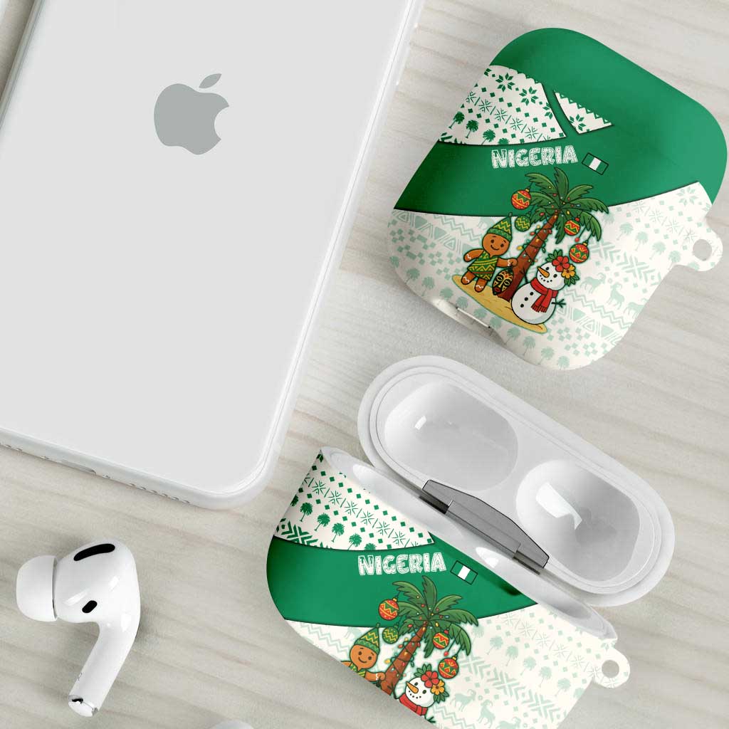 Nigeria Christmas AirPods Case with Gingerbread Snowman Palm Tree and Tribal Mask Design - Wonder Print Shop