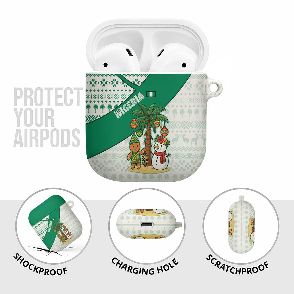 Nigeria Christmas AirPods Case with Gingerbread Snowman Palm Tree and Tribal Mask Design - Wonder Print Shop