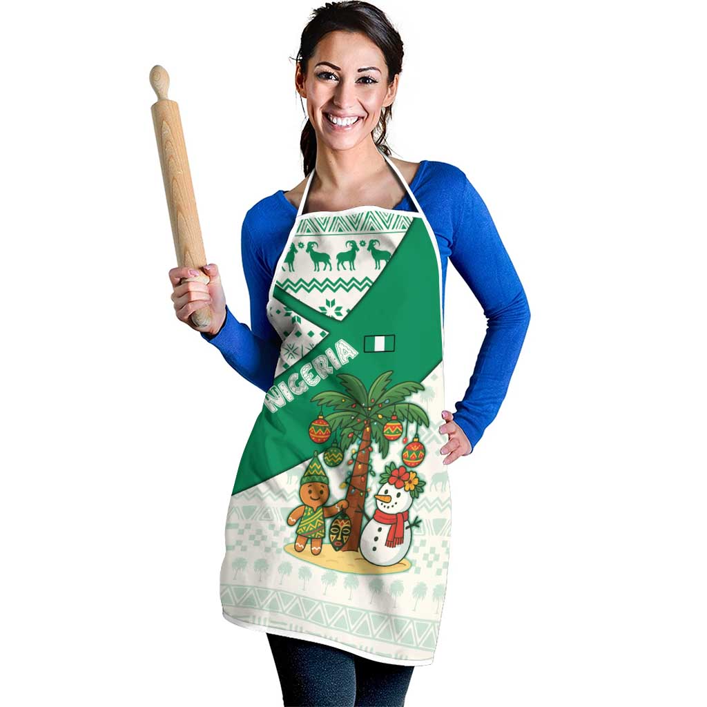 Nigeria Christmas Apron with Gingerbread Snowman Palm Tree and Tribal Mask Design - Wonder Print Shop