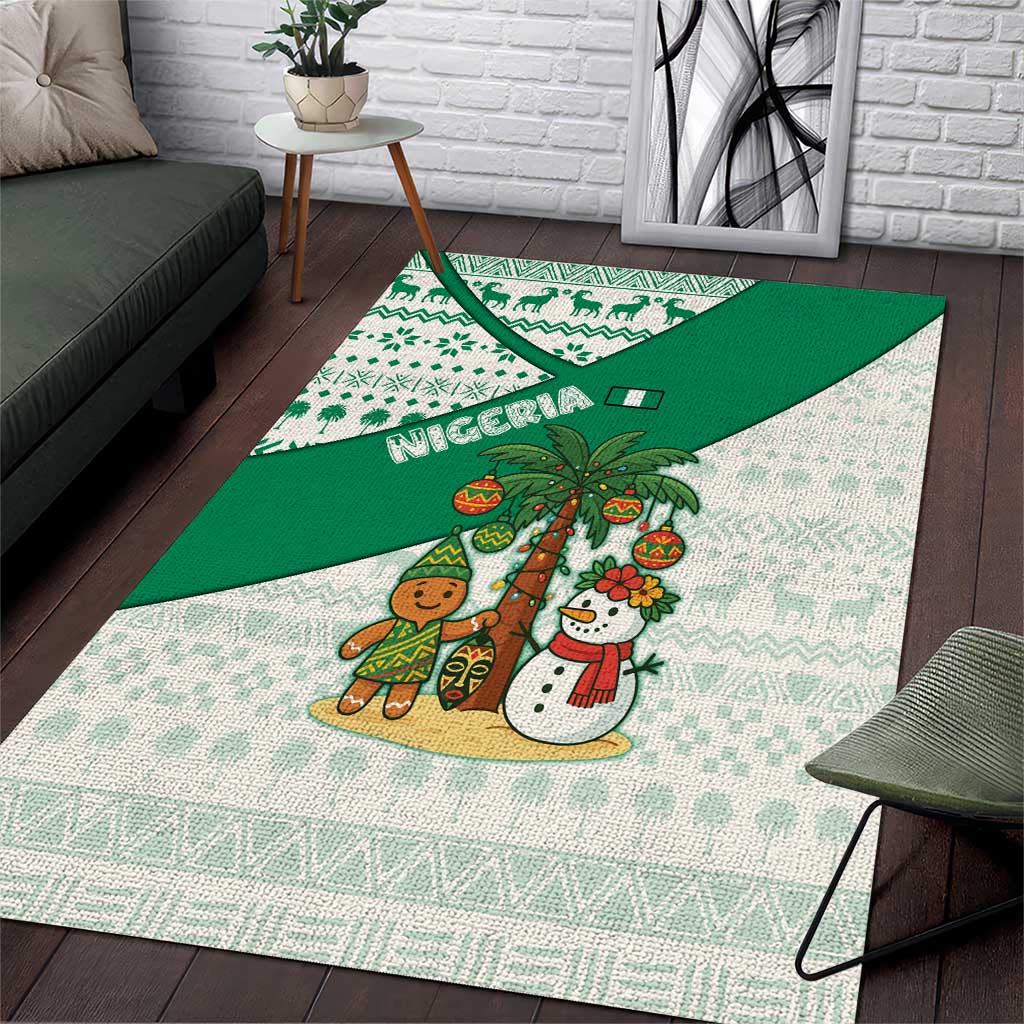 Nigeria Christmas Area Rug with Gingerbread Snowman Palm Tree and Tribal Mask Design - Wonder Print Shop