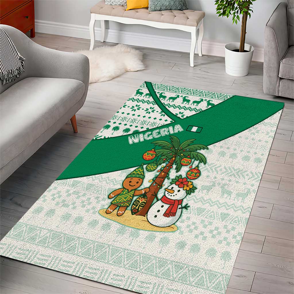 Nigeria Christmas Area Rug with Gingerbread Snowman Palm Tree and Tribal Mask Design - Wonder Print Shop