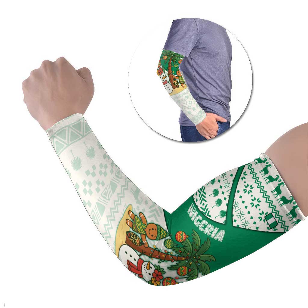 Nigeria Christmas Arm Sleeves with Gingerbread Snowman Palm Tree and Tribal Mask Design - Wonder Print Shop