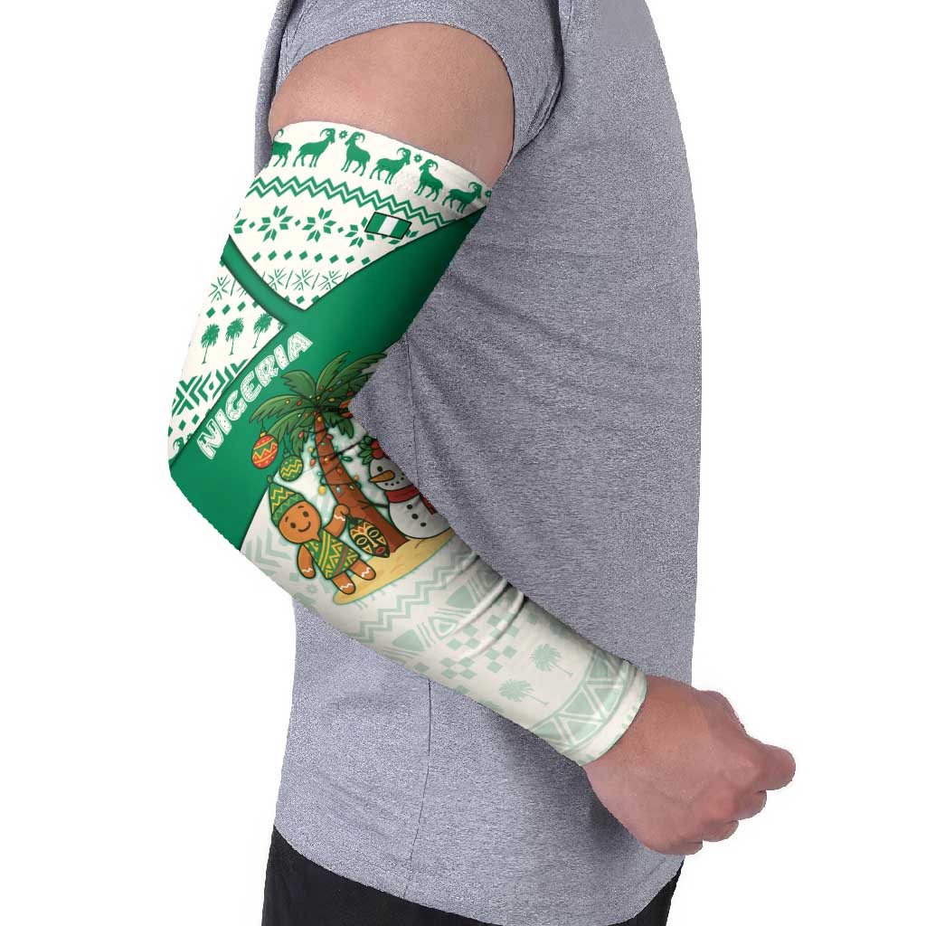 Nigeria Christmas Arm Sleeves with Gingerbread Snowman Palm Tree and Tribal Mask Design - Wonder Print Shop