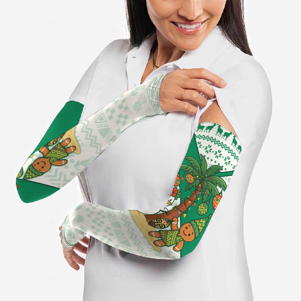 Nigeria Christmas Arm Sleeves with Gingerbread Snowman Palm Tree and Tribal Mask Design - Wonder Print Shop