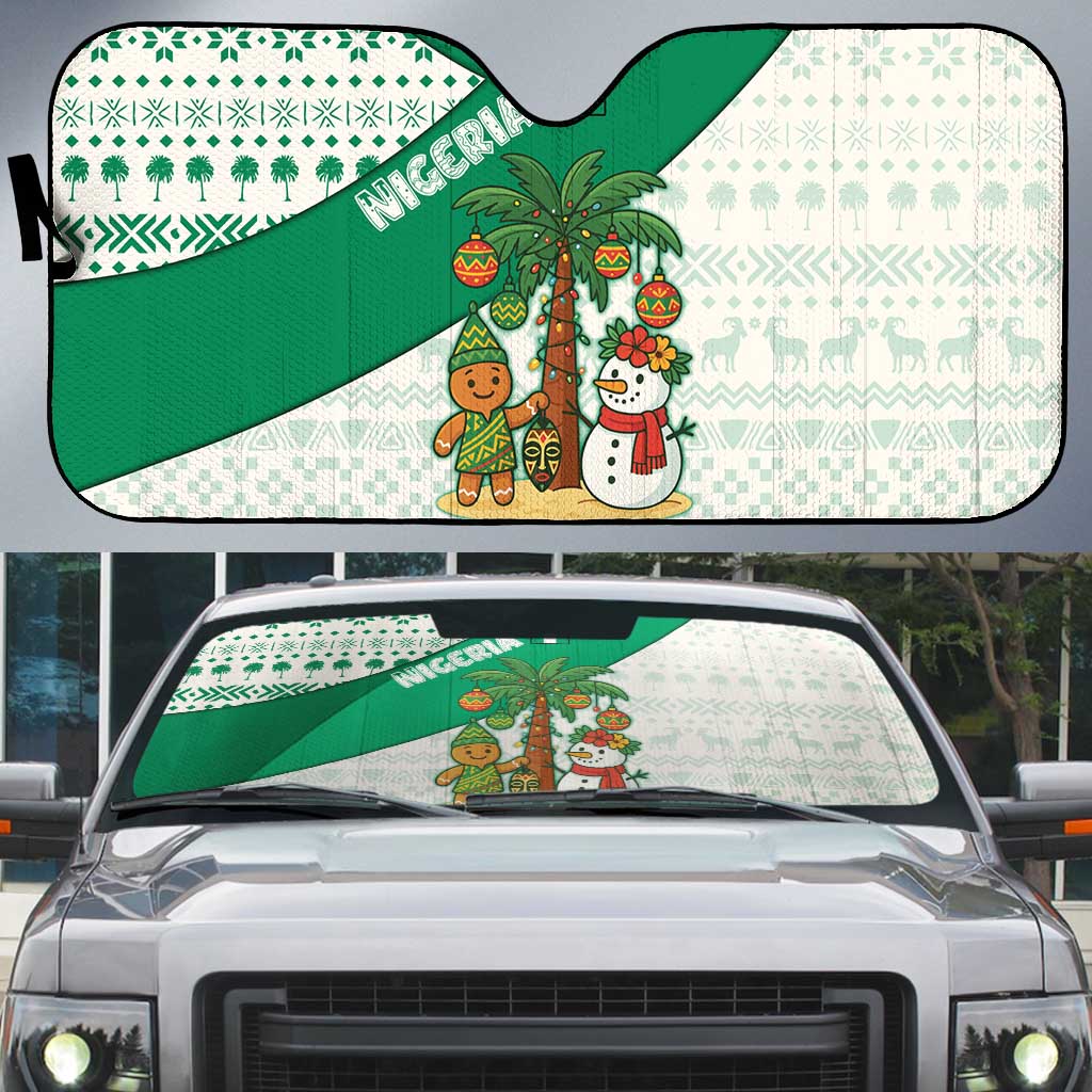 Nigeria Christmas Auto Sun Shade with Gingerbread Snowman Palm Tree and Tribal Mask Design - Wonder Print Shop