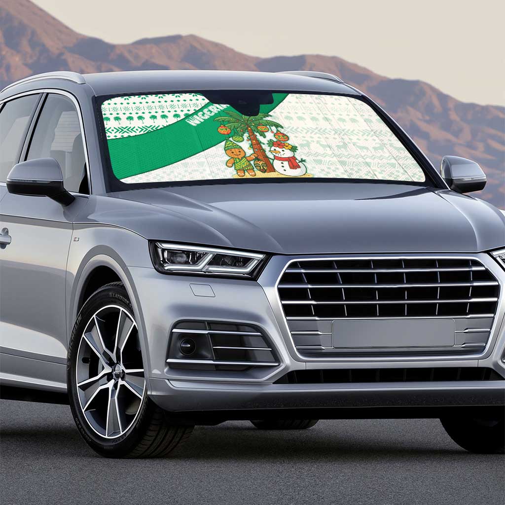 Nigeria Christmas Auto Sun Shade with Gingerbread Snowman Palm Tree and Tribal Mask Design - Wonder Print Shop