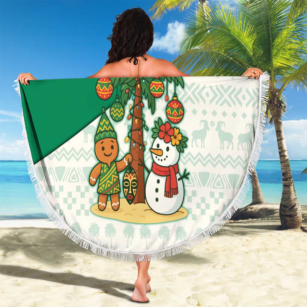 Nigeria Christmas Beach Blanket with Gingerbread Snowman Palm Tree and Tribal Mask Design - Wonder Print Shop