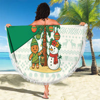 Nigeria Christmas Beach Blanket with Gingerbread Snowman Palm Tree and Tribal Mask Design - Wonder Print Shop