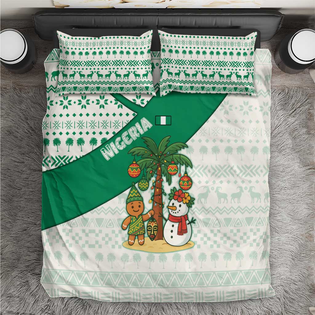 Nigeria Christmas Bedding Set with Gingerbread Snowman Palm Tree and Tribal Mask Design - Wonder Print Shop