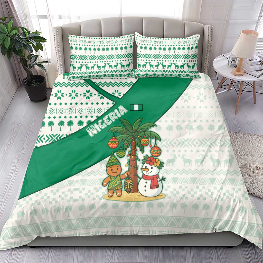 Nigeria Christmas Bedding Set with Gingerbread Snowman Palm Tree and Tribal Mask Design - Wonder Print Shop