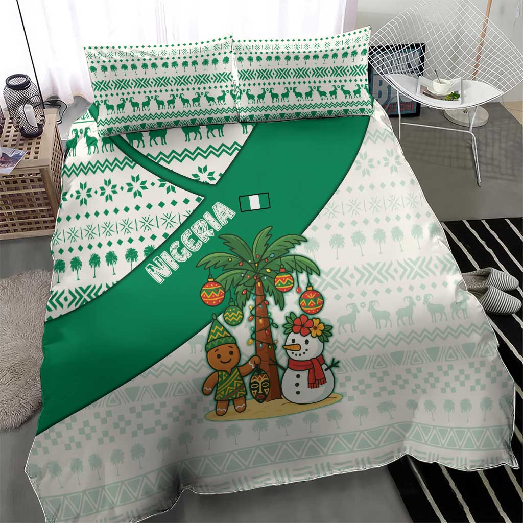 Nigeria Christmas Bedding Set with Gingerbread Snowman Palm Tree and Tribal Mask Design - Wonder Print Shop