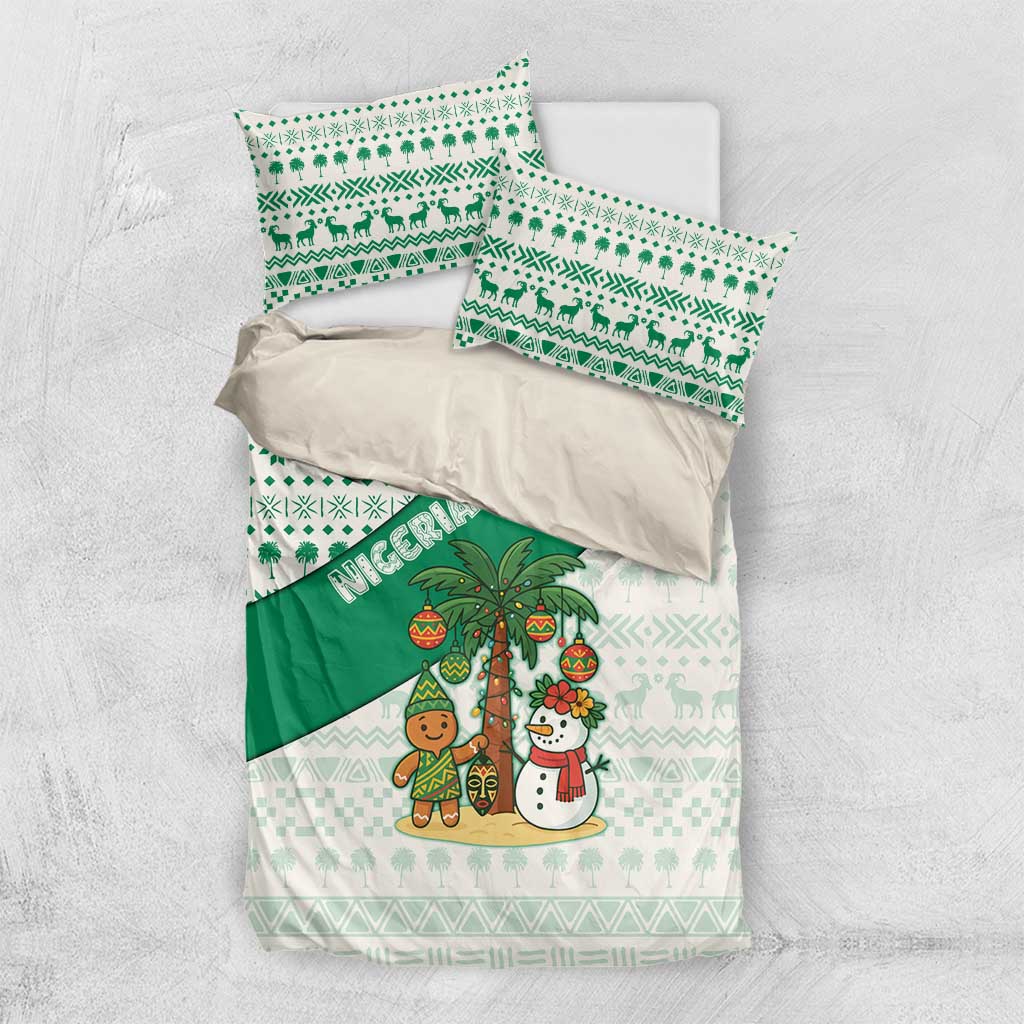 Nigeria Christmas Bedding Set with Gingerbread Snowman Palm Tree and Tribal Mask Design - Wonder Print Shop
