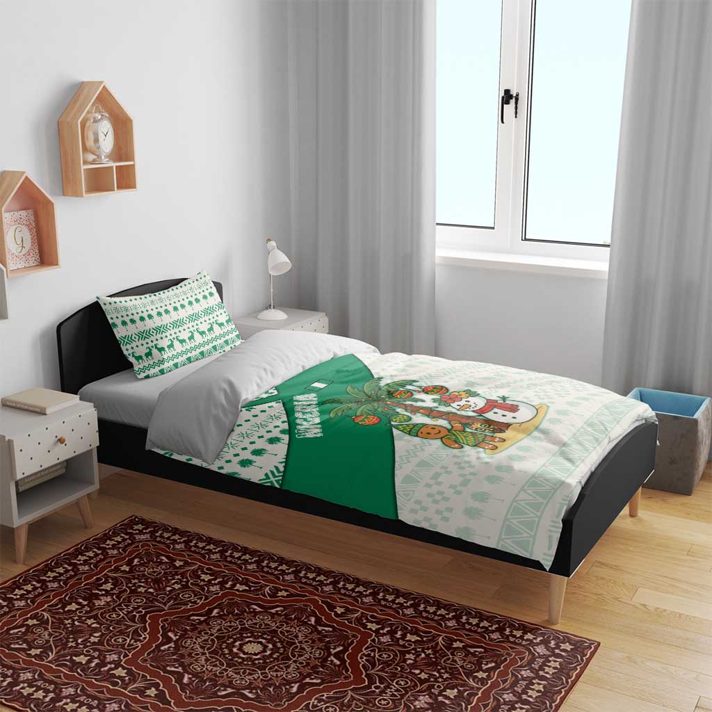 Nigeria Christmas Bedding Set with Gingerbread Snowman Palm Tree and Tribal Mask Design - Wonder Print Shop