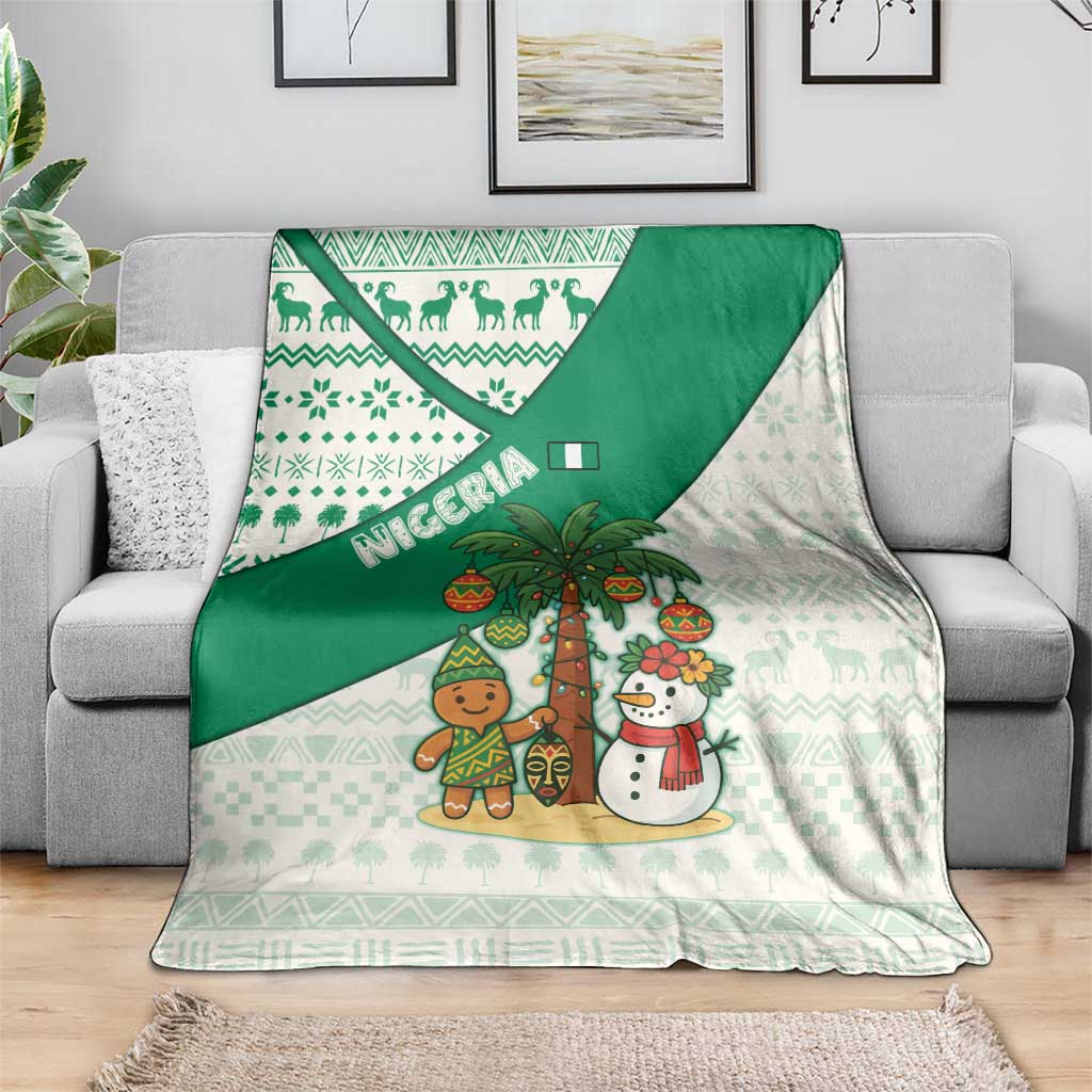 Nigeria Christmas Blanket with Gingerbread Snowman Palm Tree and Tribal Mask Design - Wonder Print Shop